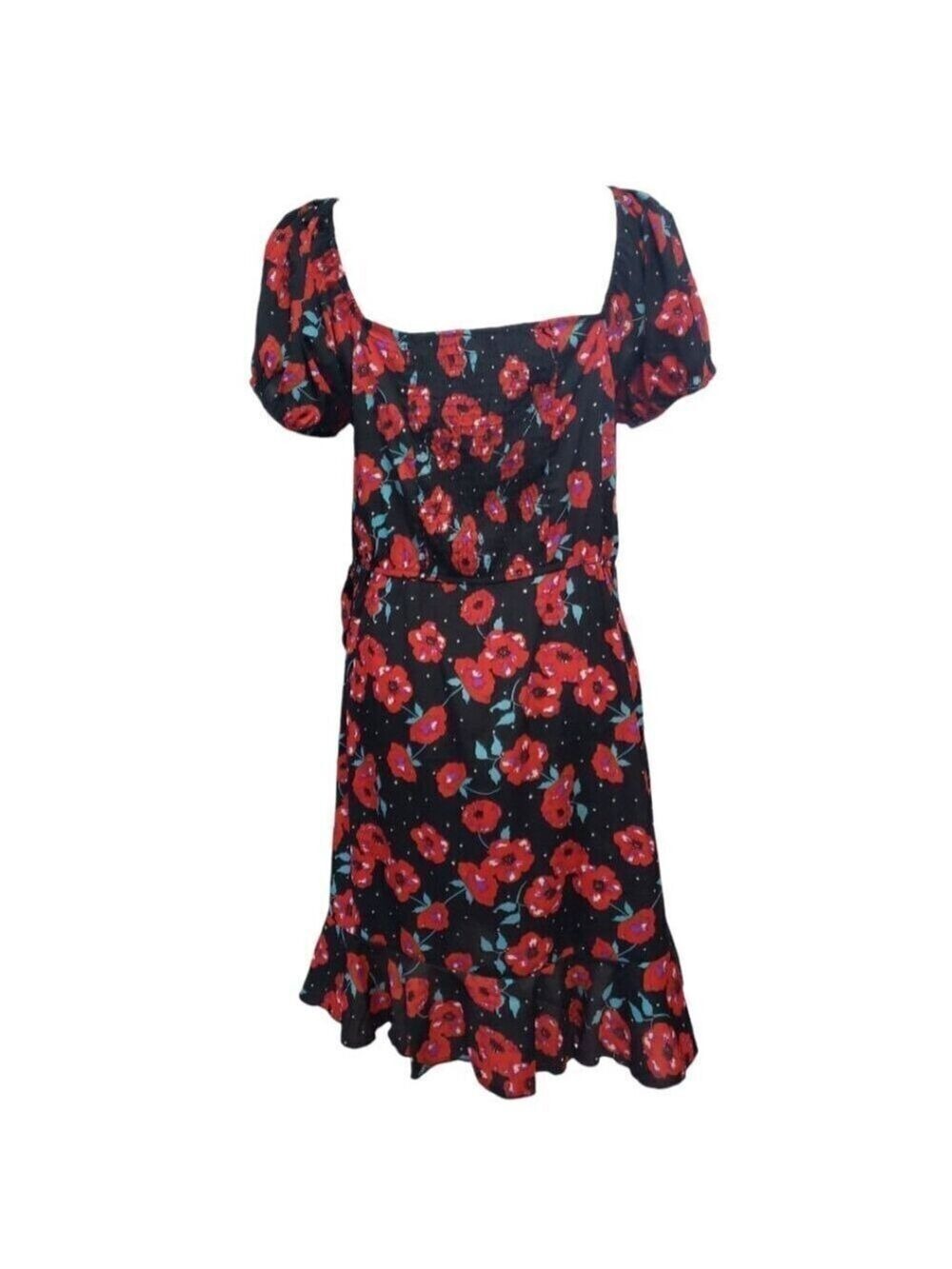 QED LONDON Black & Red Floral Print Womens Dress XL - Picture 3 of 5